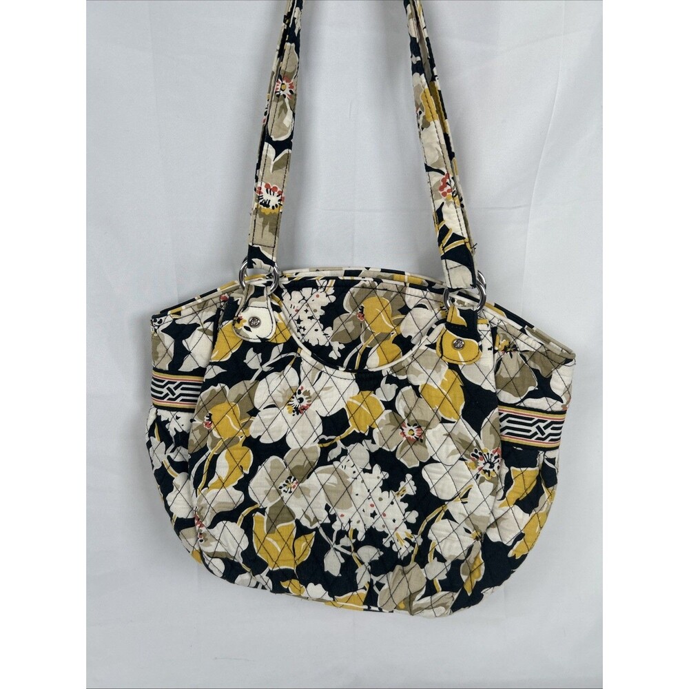 Vera Bradley Quilted Floral Tote Black And Yellow Dogwood Purse Bag